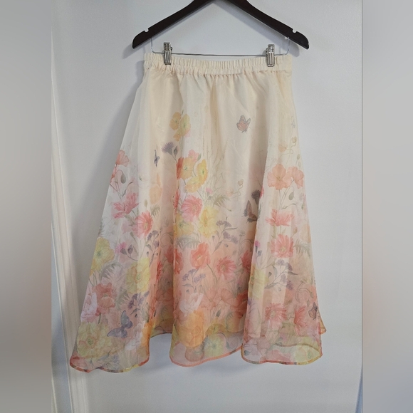 Rachel Zoe Floral A-Line Skirt Ivory Beige Flowers Midi Size M - Picture 7 of 9
